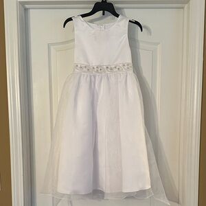 Rare Editions white beaded satin chiffon dress First communion Flower girl